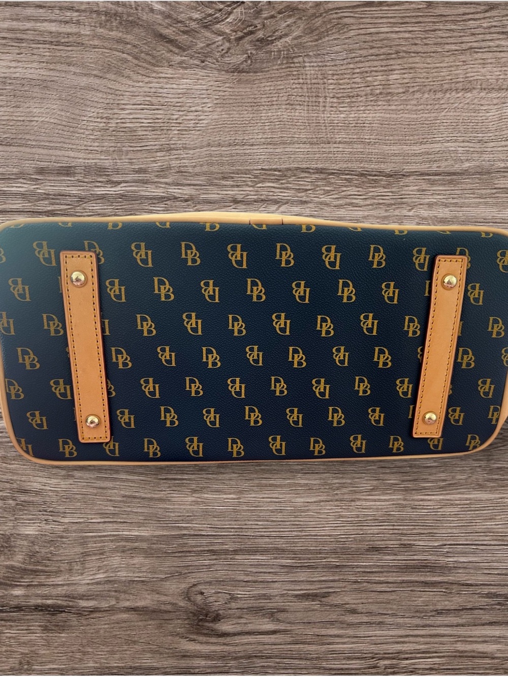 Dooney & Bourke Navy Tote with Tan Trim - Picture 3 of 4